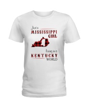 MISSISSIPPI GIRL LIVING IN KENTUCKY WORLD Ladies T-Shirt tile