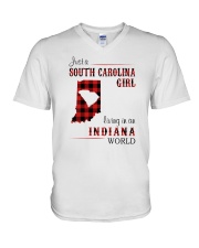 SOUTH CAROLINA GIRL LIVING IN INDIANA WORLD V-Neck T-Shirt thumbnail
