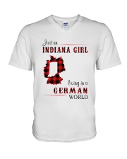 INDIANA GIRL LIVING IN GERMAN WORLD V-Neck T-Shirt tile