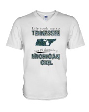 MICHIGAN GIRL LIFE TOOK TO TENNESSEE V-Neck T-Shirt tile