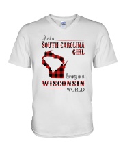 SOUTH CAROLINA GIRL LIVING IN WISCONSIN WORLD V-Neck T-Shirt thumbnail