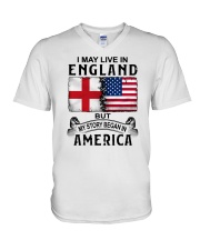 LIVE IN ENGLAND BEGAN IN AMERICA V-Neck T-Shirt tile