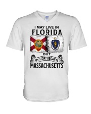LIVE IN FLORIDA BEGAN IN MASSACHUSETTS V-Neck T-Shirt tile