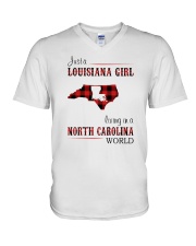 LOUISIANA GIRL LIVING IN NORTH CAROLINA WORLD V-Neck T-Shirt thumbnail