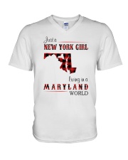 NEW YORK GIRL LIVING IN MARYLAND WORLD V-Neck T-Shirt thumbnail