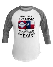 LIVE IN ARKANSAS BEGAN IN TEXAS Baseball Tee tile