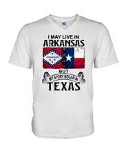 LIVE IN ARKANSAS BEGAN IN TEXAS V-Neck T-Shirt tile