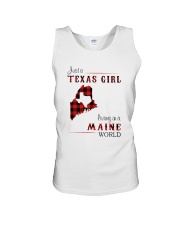 TEXAS GIRL LIVING IN MAINE WORLD Unisex Tank tile