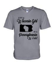 JUST A WISCONSIN GIRL IN A PENNSYLVANIA WORLD V-Neck T-Shirt thumbnail