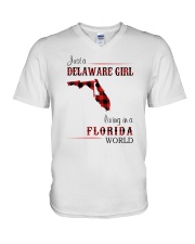 DELAWARE GIRL LIVING IN FLORIDA WORLD V-Neck T-Shirt thumbnail