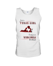 TEXAS GIRL LIVING IN VIRGINIA WORLD Unisex Tank tile