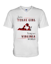 TEXAS GIRL LIVING IN VIRGINIA WORLD V-Neck T-Shirt tile