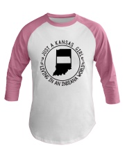 KANSAS GIRL LIVING IN INDIANA WORLD Baseball Tee tile