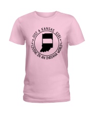 KANSAS GIRL LIVING IN INDIANA WORLD Ladies T-Shirt front