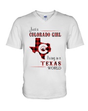 COLORADO GIRL LIVING IN TEXAS WORLD V-Neck T-Shirt thumbnail