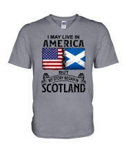 LIVE IN AMERICA BEGAN IN SCOTLAND V-Neck T-Shirt tile
