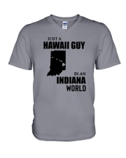 JUST A HAWAII GUY IN AN INDIANA WORLD V-Neck T-Shirt thumbnail