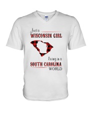 WISCONSIN GIRL LIVING IN SOUTH CAROLINA WORLD V-Neck T-Shirt thumbnail