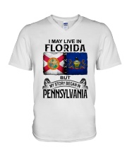 LIVE IN FLORIDA BEGAN IN PENNSYLVANIA V-Neck T-Shirt tile