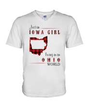 IOWA GIRL LIVING IN OHIO WORLD V-Neck T-Shirt thumbnail