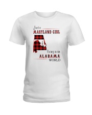 MARYLAND GIRL LIVING IN ALABAMA WORLD Ladies T-Shirt tile
