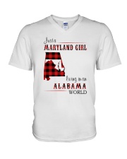 MARYLAND GIRL LIVING IN ALABAMA WORLD V-Neck T-Shirt tile