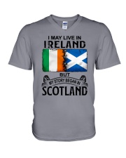 LIVE IN IRELAND BEGAN IN SCOTLAND V-Neck T-Shirt tile