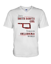 SOUTH DAKOTA GIRL LIVING IN OKLAHOMA WORLD V-Neck T-Shirt tile