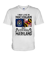 LIVE IN MICHIGAN BEGAN IN MARYLAND V-Neck T-Shirt tile