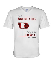 MINNESOTA GIRL LIVING IN IOWA WORLD V-Neck T-Shirt thumbnail