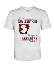 JERSEY GIRL LIVING IN ARKANSAS WORLD V-Neck T-Shirt thumbnail