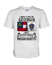 LIVE IN GEORGIA BEGAN IN MASSACHUSETTS V-Neck T-Shirt thumbnail