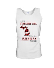 TENNESSEE GIRL LIVING IN MICHIGAN WORLD Unisex Tank tile