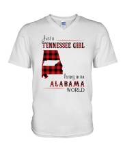TENNESSEE GIRL LIVING IN ALABAMA WORLD V-Neck T-Shirt tile