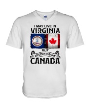 LIVE IN VIRGINIA BUT MY STORY BEGAN IN CANADA V-Neck T-Shirt tile