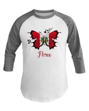 Peru Flag Butterfly Baseball Tee tile