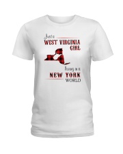 WEST VIRGINIA GIRL LIVING IN NEW YORK WORLD Ladies T-Shirt thumbnail