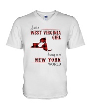 WEST VIRGINIA GIRL LIVING IN NEW YORK WORLD V-Neck T-Shirt thumbnail