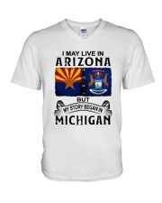 LIVE IN ARIZONA BEGAN IN MICHIGAN V-Neck T-Shirt tile