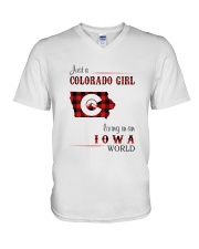 COLORADO GIRL LIVING IN IOWA WORLD V-Neck T-Shirt thumbnail