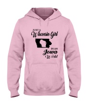 JUST A WISCONSIN GIRL IN AN IOWA WORLD Hooded Sweatshirt front