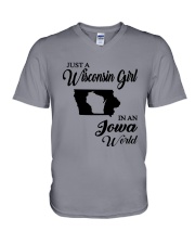 JUST A WISCONSIN GIRL IN AN IOWA WORLD V-Neck T-Shirt thumbnail