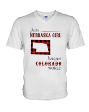 NEBRASKA GIRL LIVING IN COLORADO WORLD V-Neck T-Shirt thumbnail