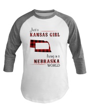 KANSAS GIRL LIVING IN NEBRASKA WORLD Baseball Tee tile