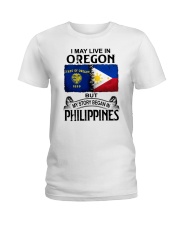 LIVE IN OREGON BEGAN IN PHILIPPINES Ladies T-Shirt tile