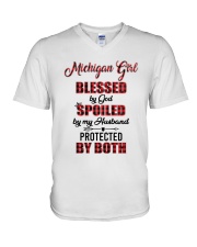 Michigan Girl Blessed By God V-Neck T-Shirt tile