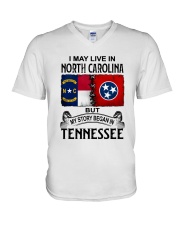 LIVE IN NORTH CAROLINA BEGAN IN TENNESSEE V-Neck T-Shirt tile