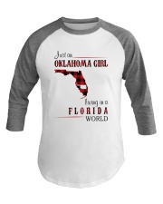 OKLAHOMA GIRL LIVING IN FLORIDA WORLD Baseball Tee tile