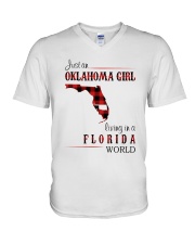OKLAHOMA GIRL LIVING IN FLORIDA WORLD V-Neck T-Shirt tile