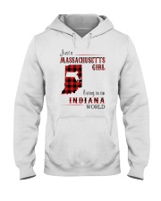 MASSACHUSETTS GIRL LIVING IN INDIANA WORLD Hooded Sweatshirt tile